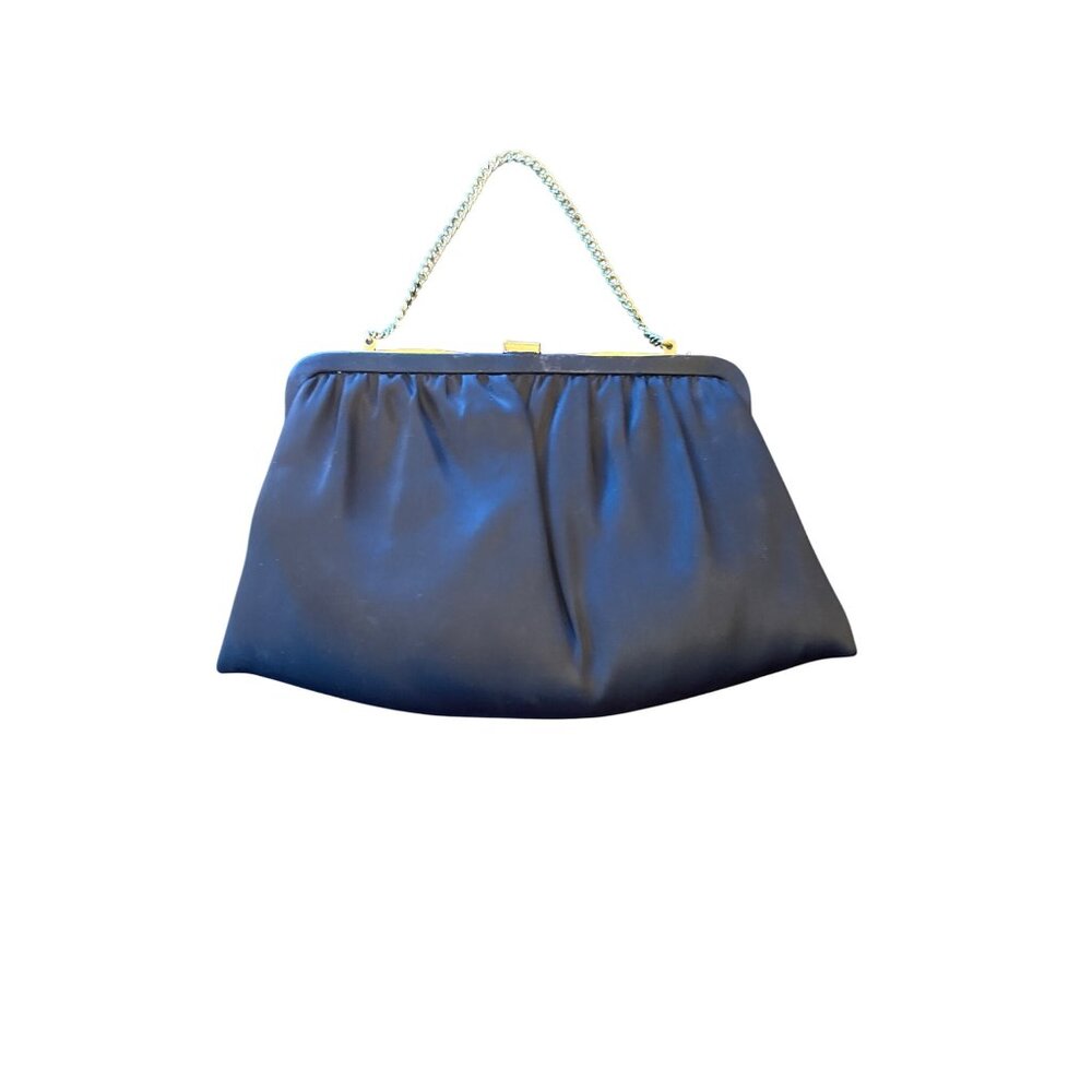 Vintage 60's André Black Satin Chain Handle‎ Evening Clutch Purse Snap Closure